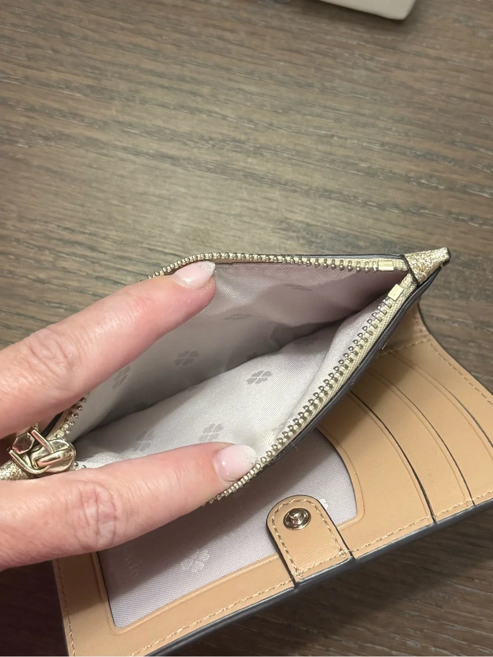 kate spade Gold Glitter Zip Card Wallet